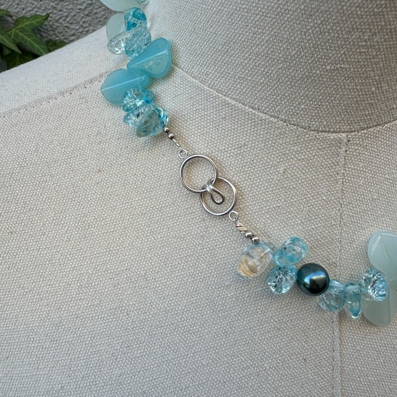 NWOT Blue Glass Beads & Freshwater Pearl Necklace - Picture 6 of 7